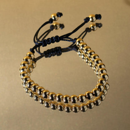 Gold Bracelet for Kids with Metal Beads on Adjustable Black Cord - namana.london