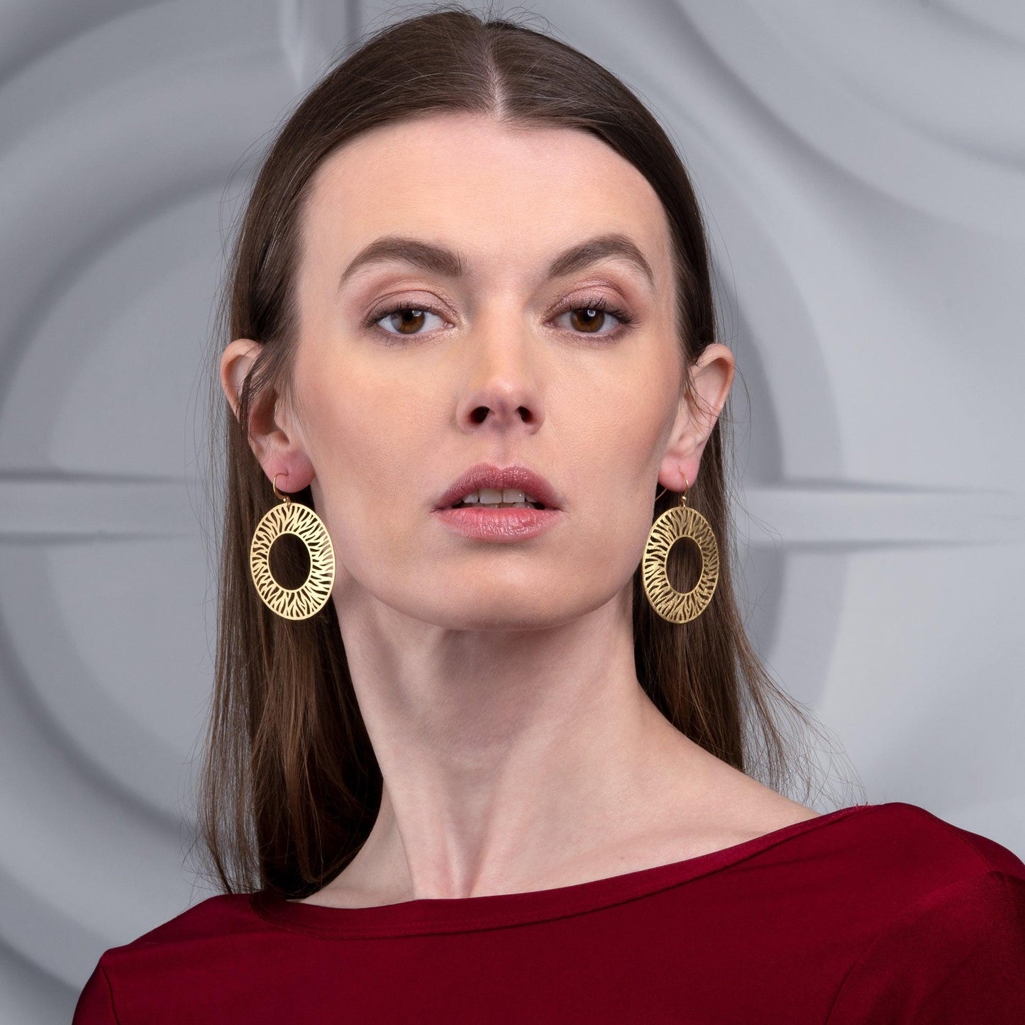 Large Gold Zebra Cut Dangle Earrings for Women - namana.london