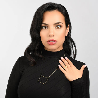 Long Gold Square Pendant Necklace - namana.london