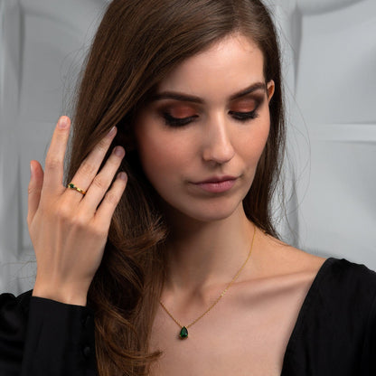 Gold Plated Green Pear Pendant Necklace for Women. - namana.london
