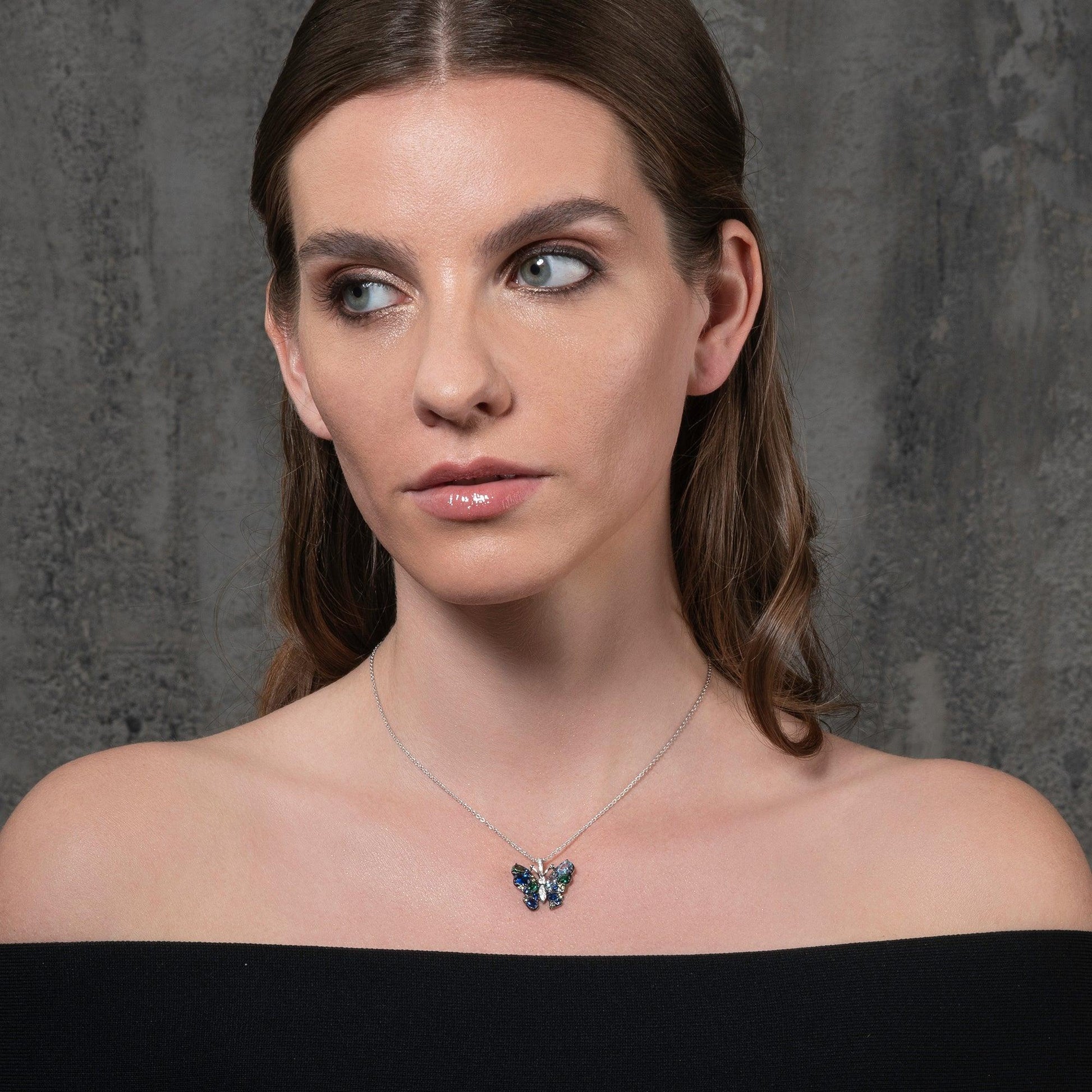 Sterling Silver Colourful Stone Butterfly Pendant Necklace for Women - namana.london