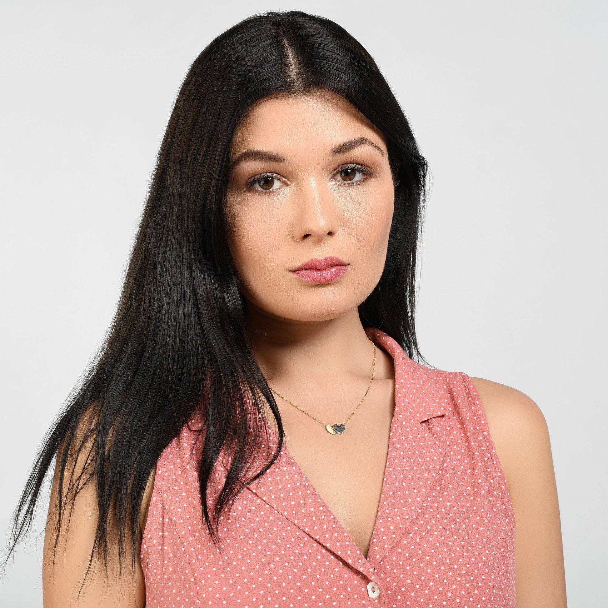 Double Heart Gold Pendant Necklace for Women - namana.london