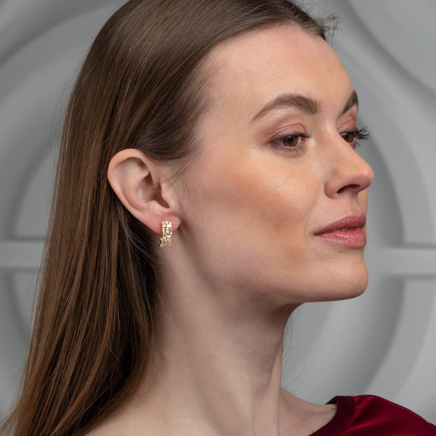 Gold Plated Hoop Earrings for Women with Baguette Stones - namana.london