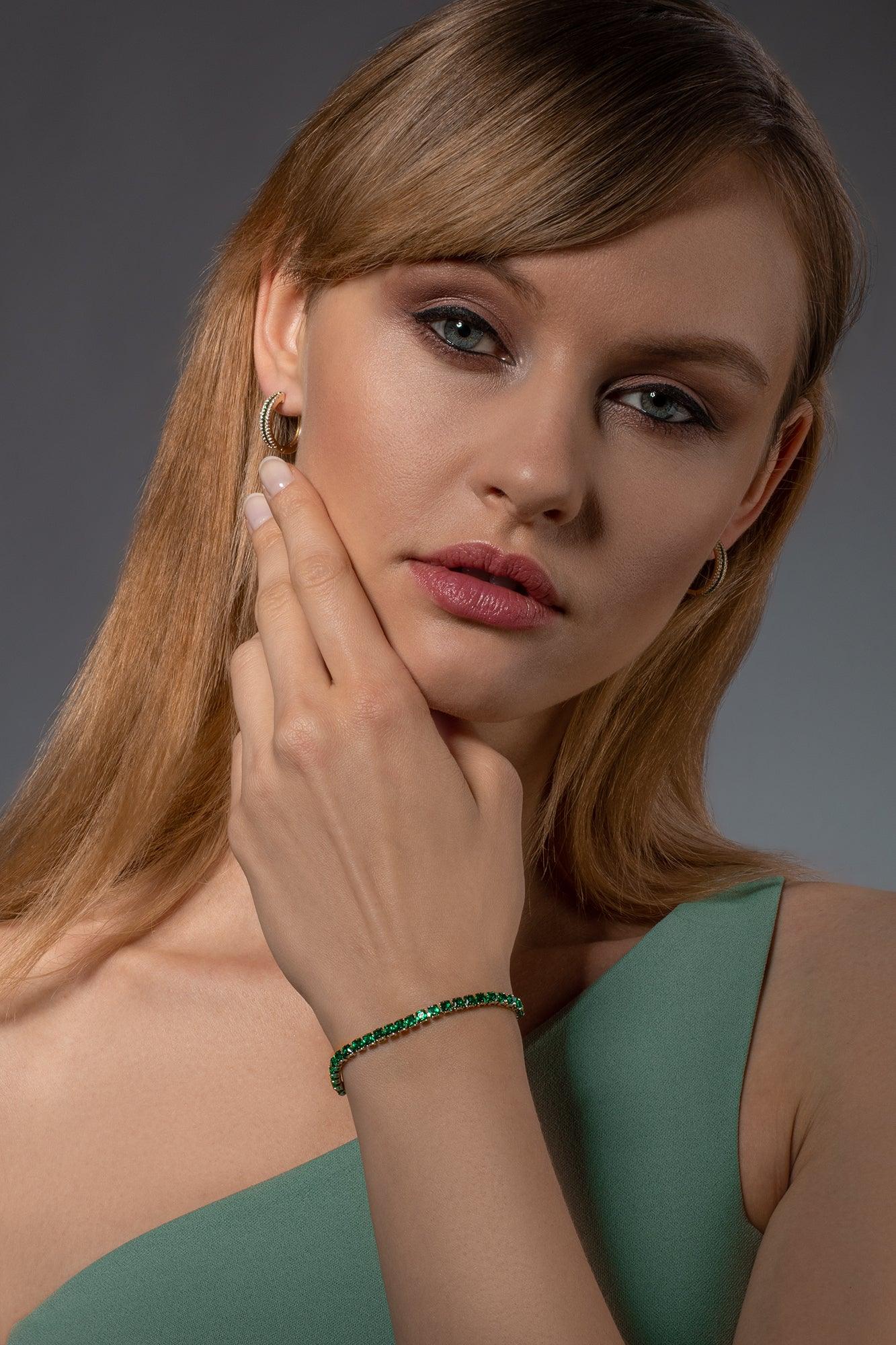 Adjustable Gold Bracelet for Women with Green Stones - namana.london