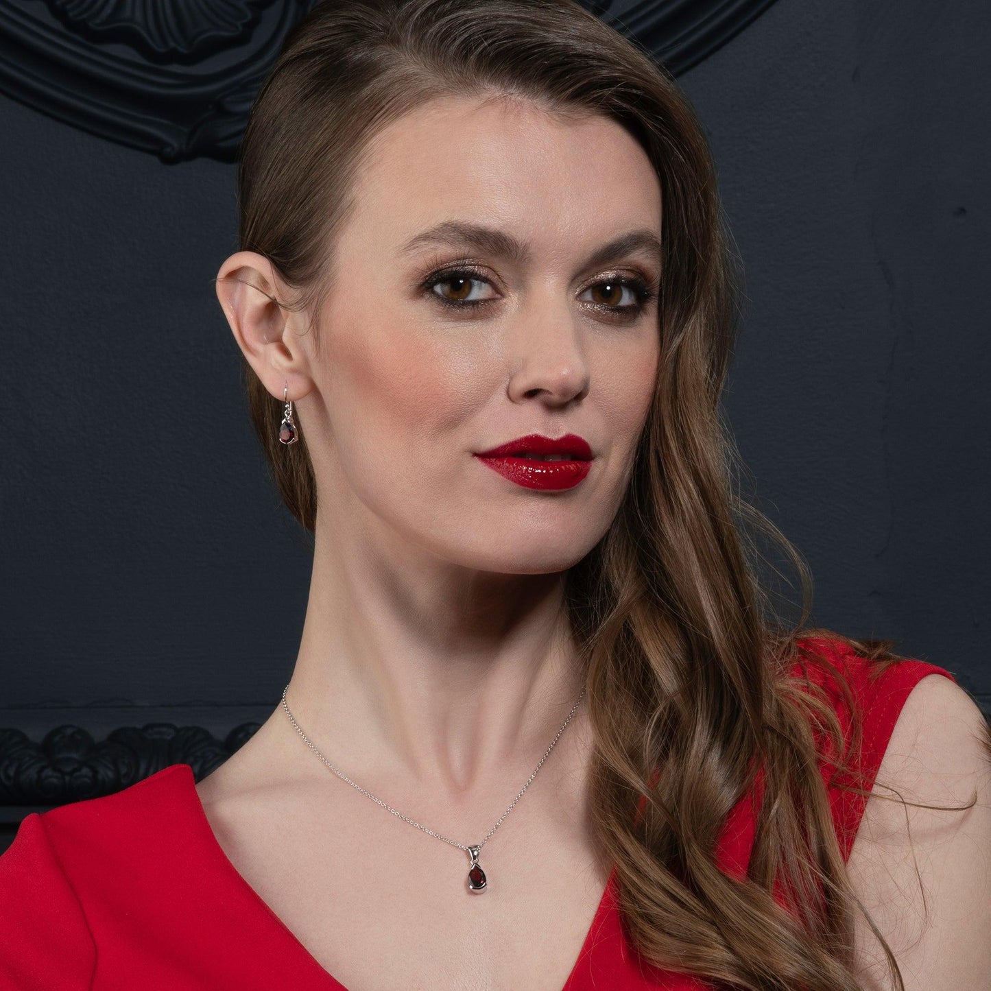 925 Sterling Silver Drop Earrings with Garnet Gemstones - namana.london