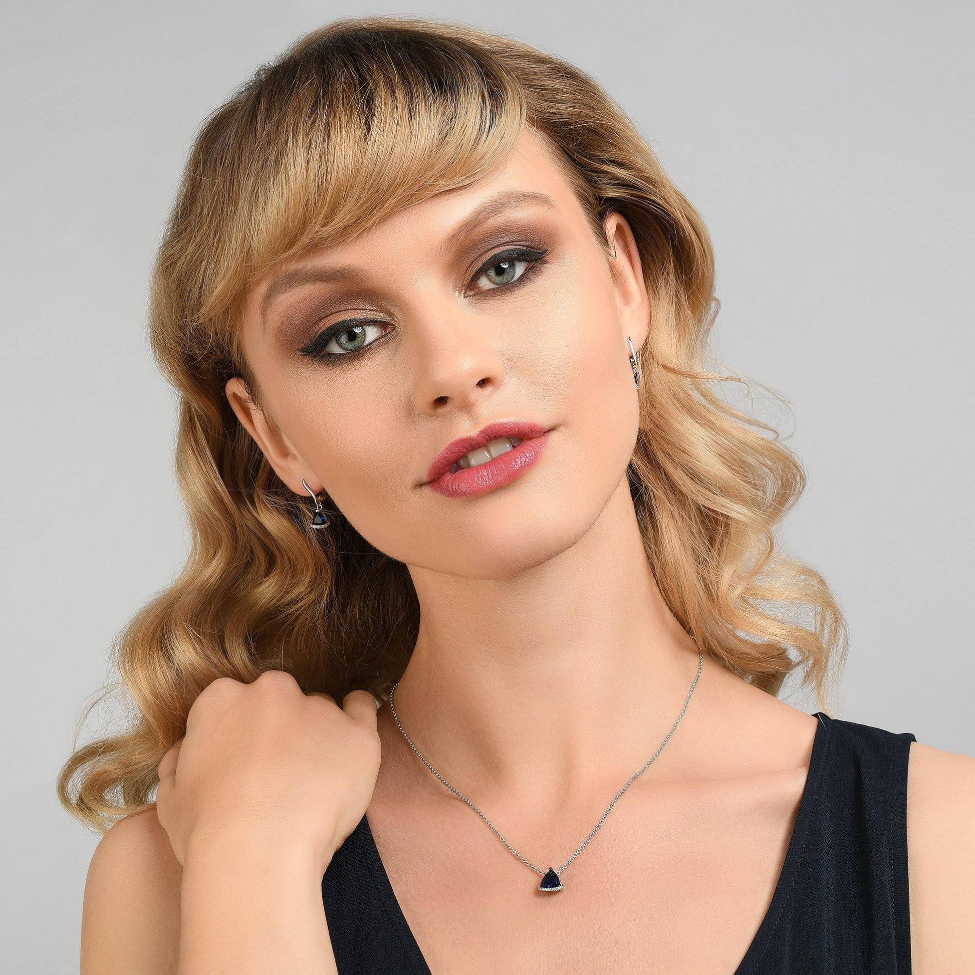Triangle Blue Pendant Necklace for Women - namana.london