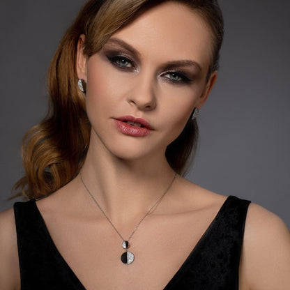 Double Disc Pendant Necklace with Swarovski Crystals - namana.london
