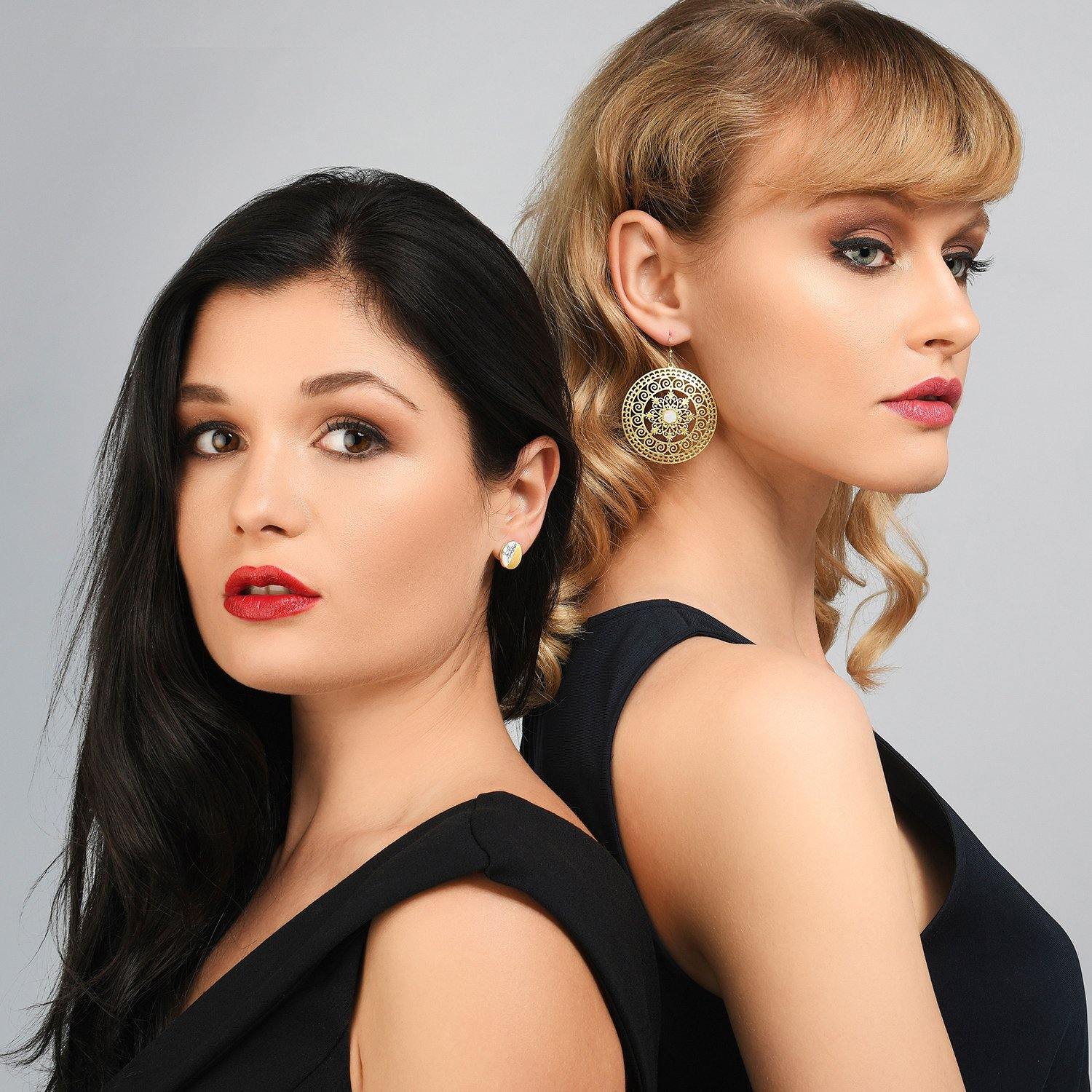 Large Gold Mandala Earrings with Mother of Pearl - namana.london