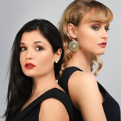 Large Gold Mandala Earrings with Mother of Pearl - namana.london