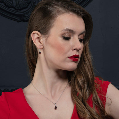 925 Sterling Silver Pear Shaped Garnet Pendant Necklace - namana.london