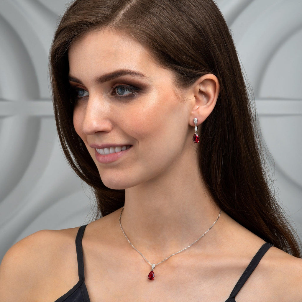 Sterling Silver Red Drop Earrings for Women - namana.london