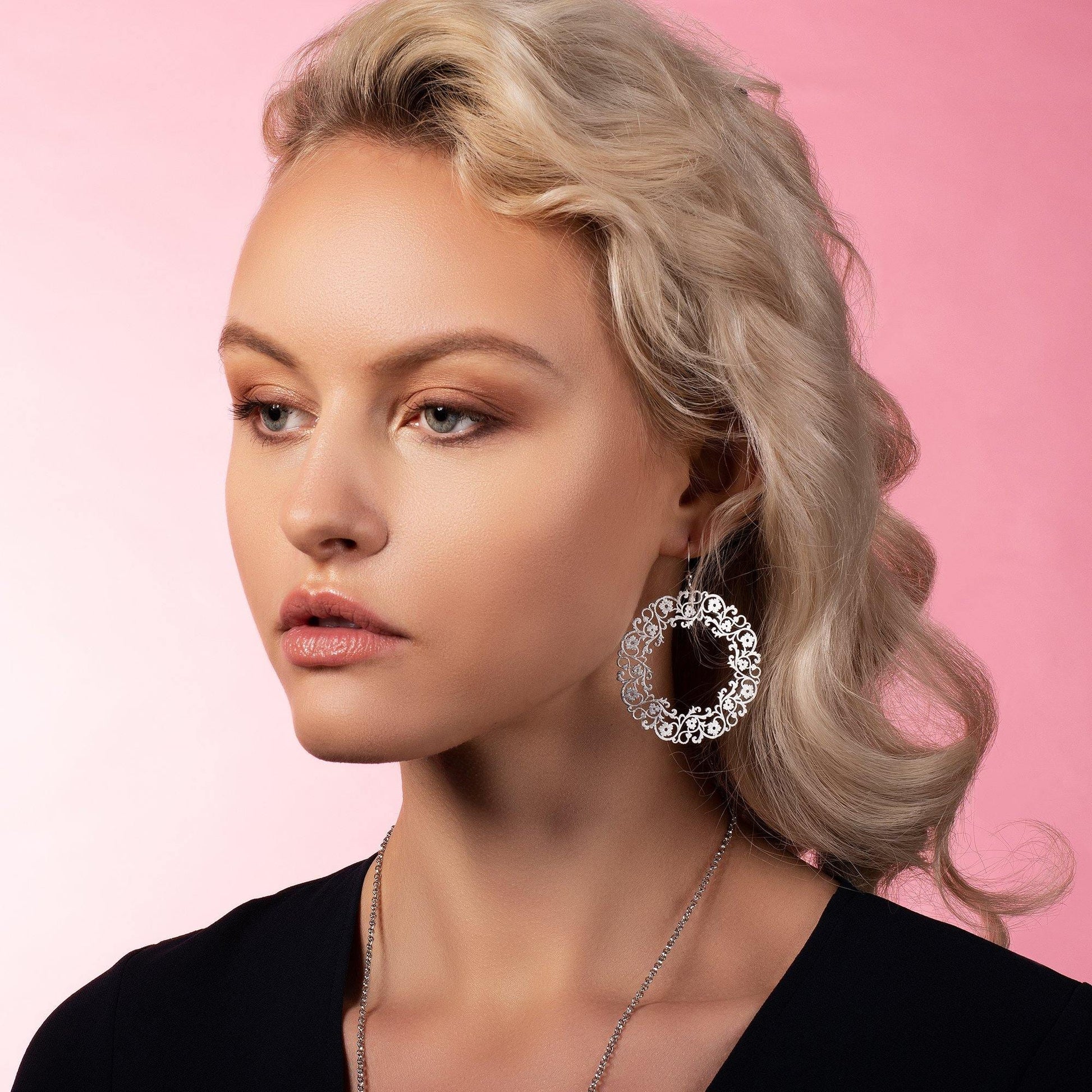 Large Silver Flower Earrings with a Brushed Finish - namana.london