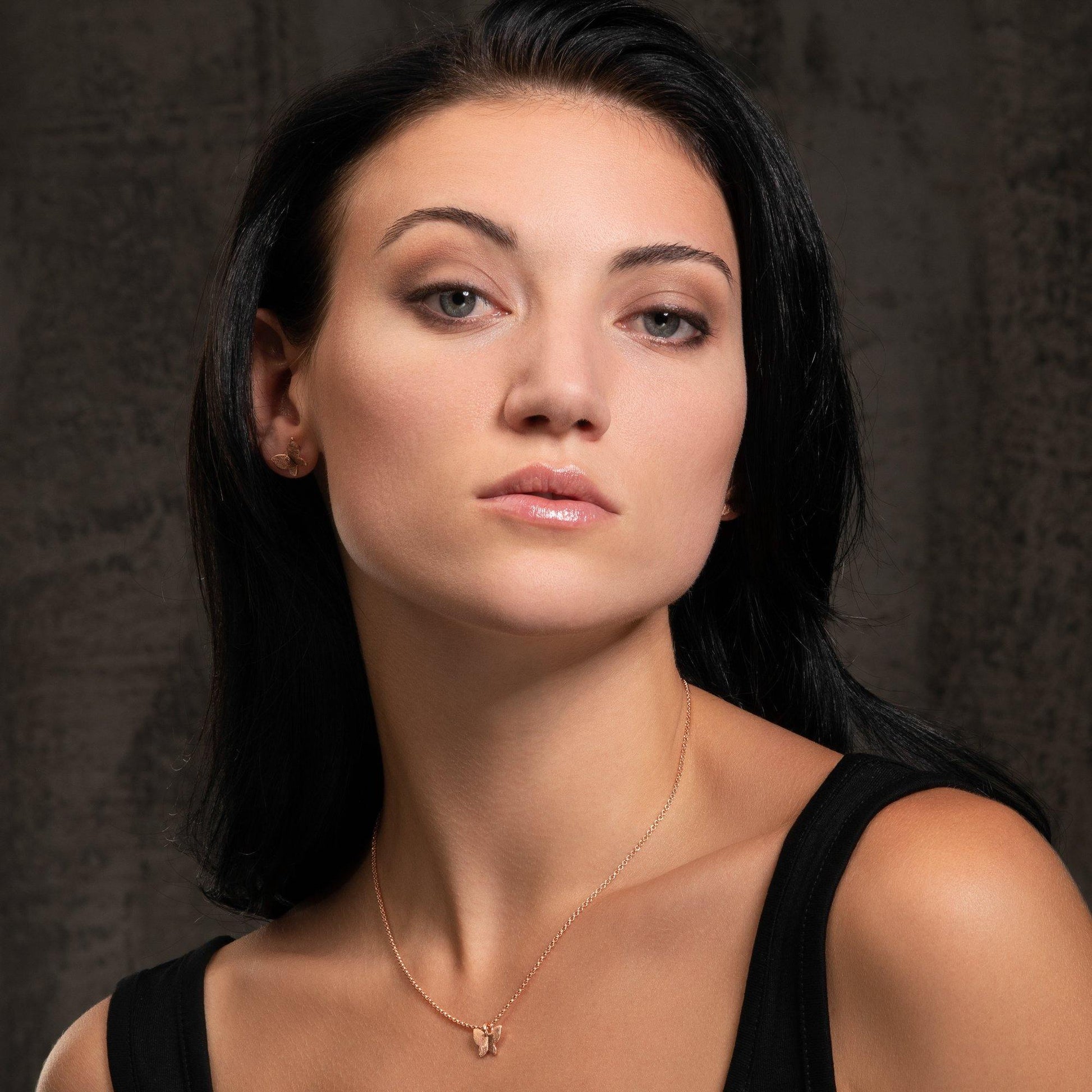 Rose Gold Butterfly Pendant Necklace with Brushed Finish - namana.london