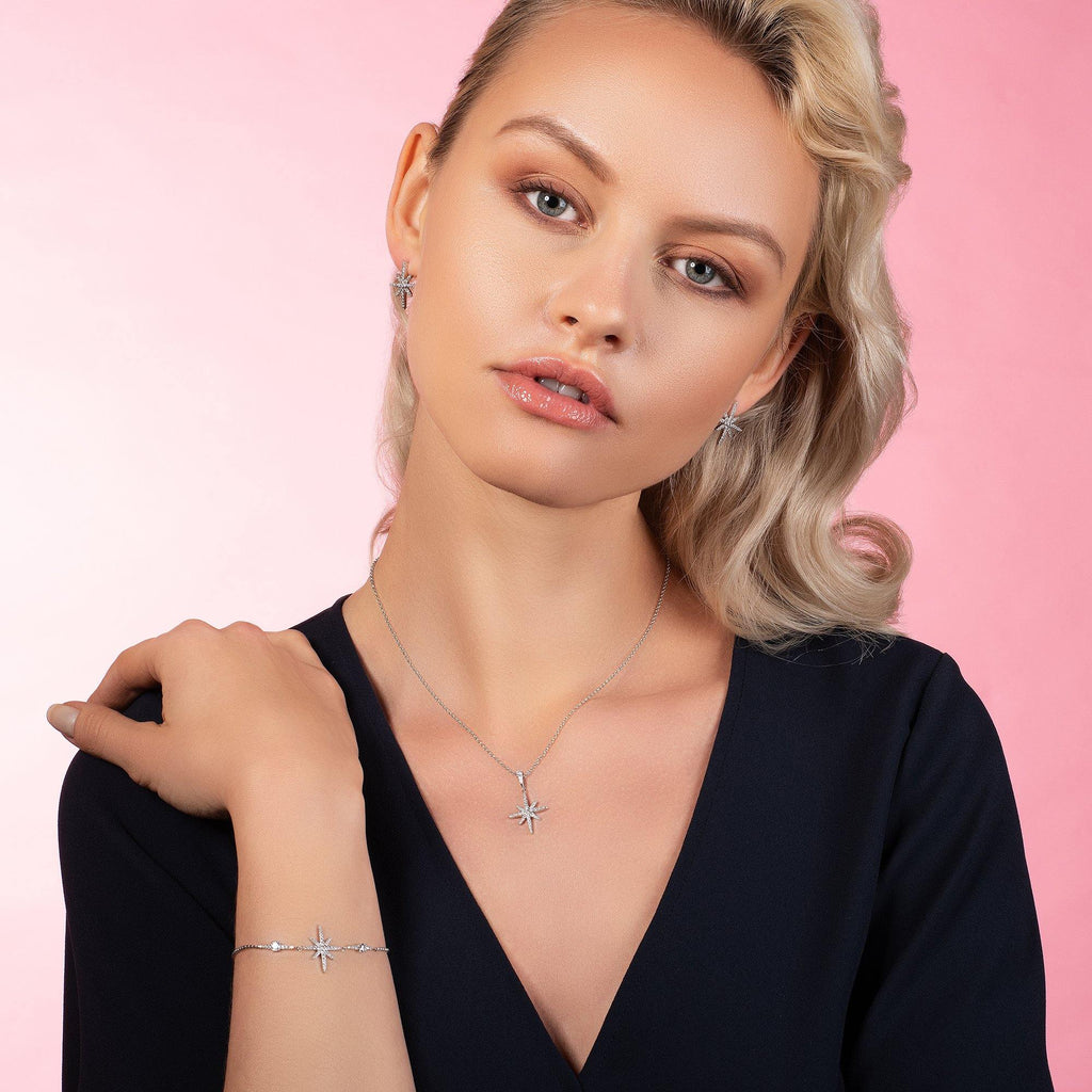 North Star Pendant Necklace with Cubic Zirconia - namana.london