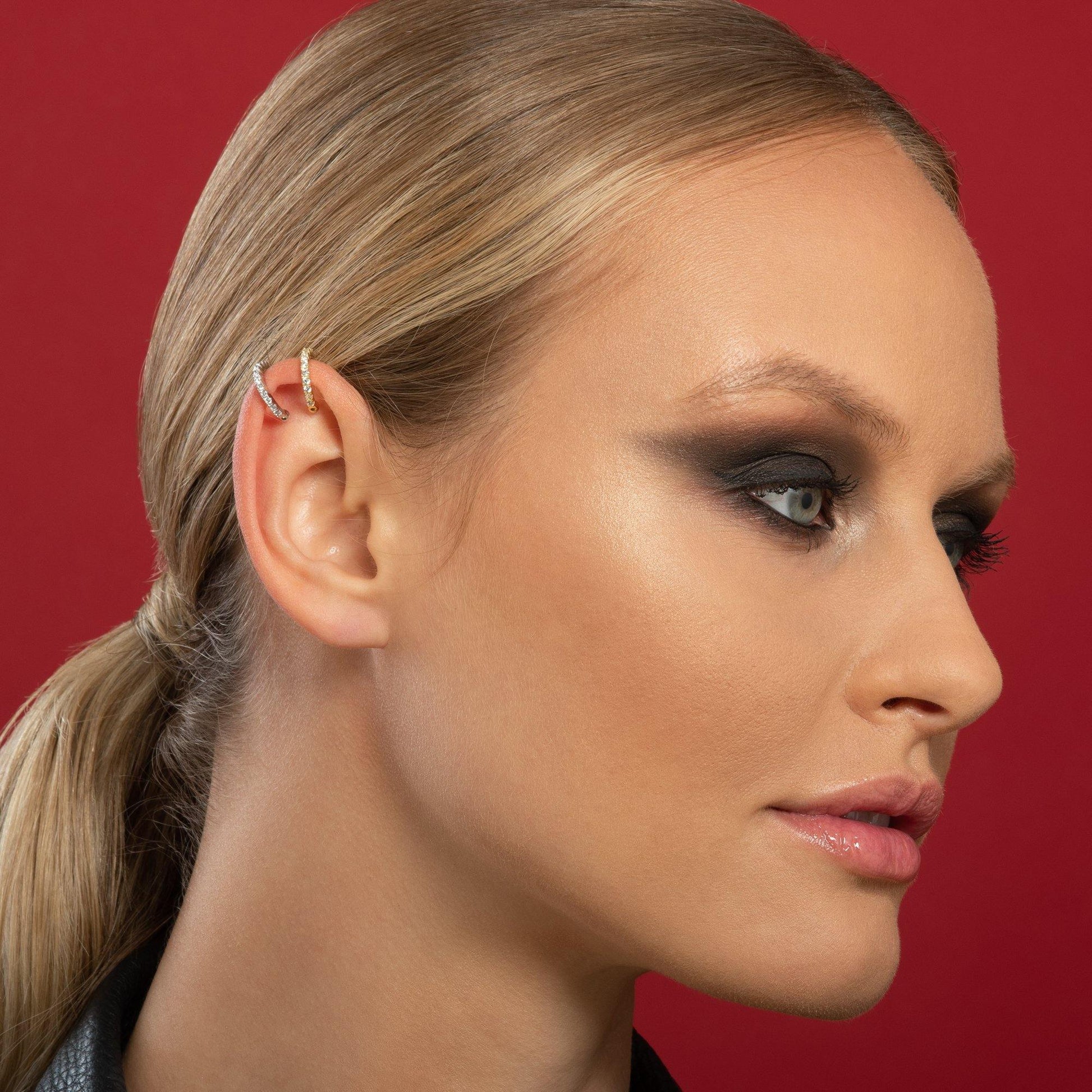 Pair of Gold Ear Cuffs with Cubic Zirconia Stones - namana.london