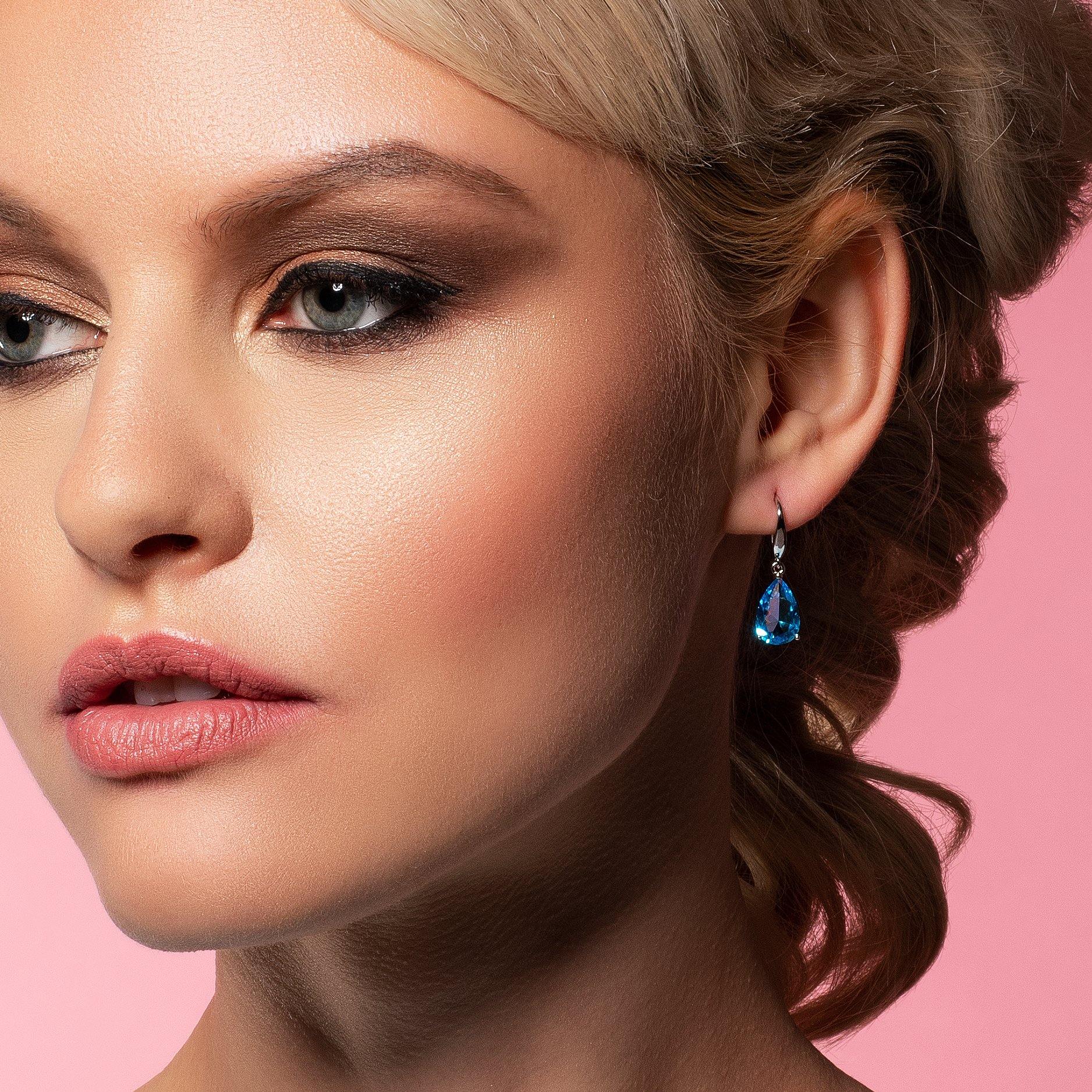 Pear Drop Earrings with Sky Blue Cubic Zirconia Stones - namana.london