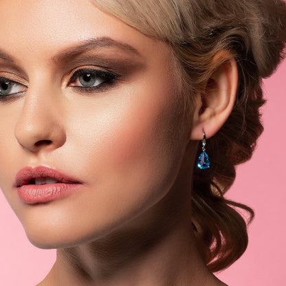 Pear Drop Earrings with Sky Blue Cubic Zirconia Stones - namana.london