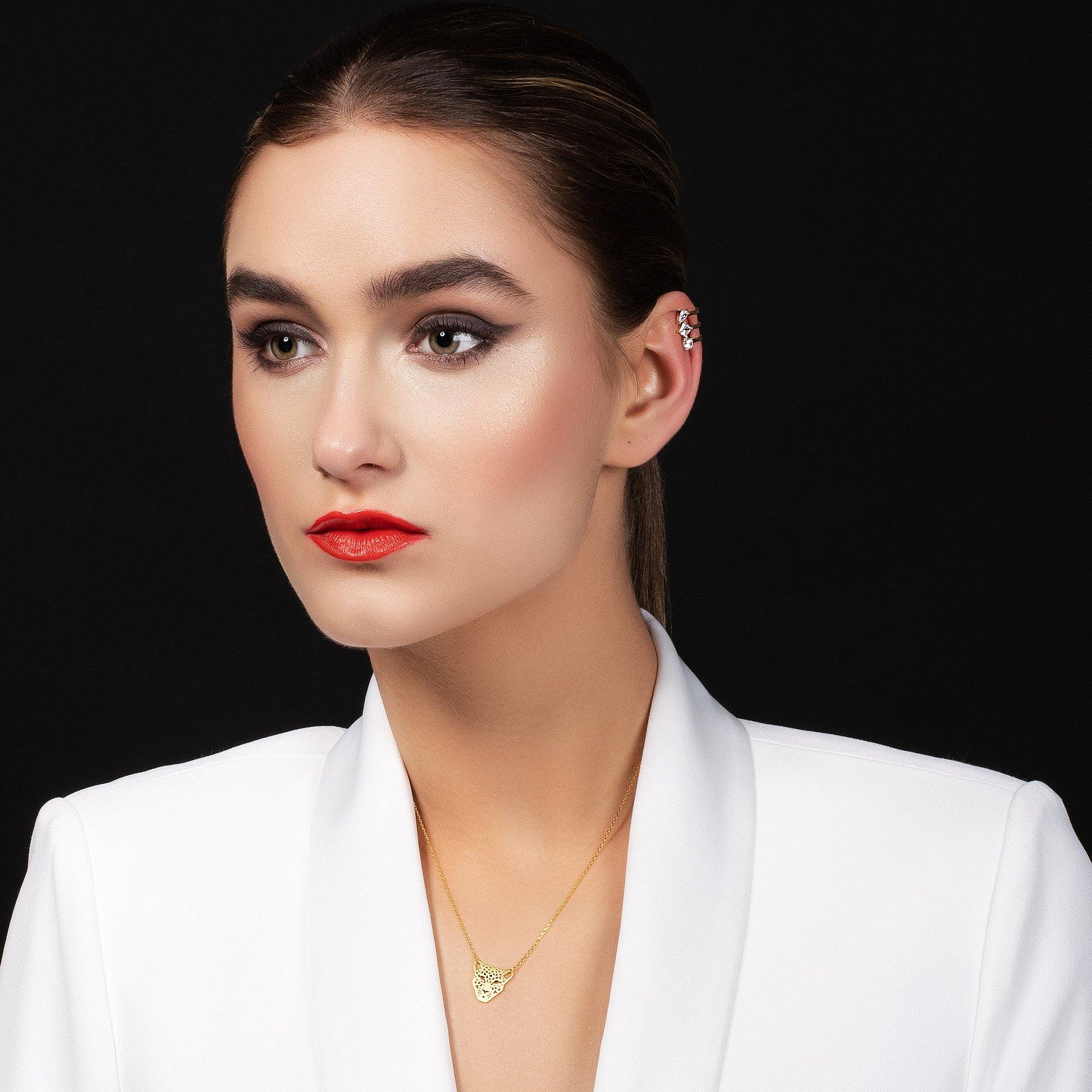 Gold Panther Pendant Necklace with Brushed Finish - namana.london