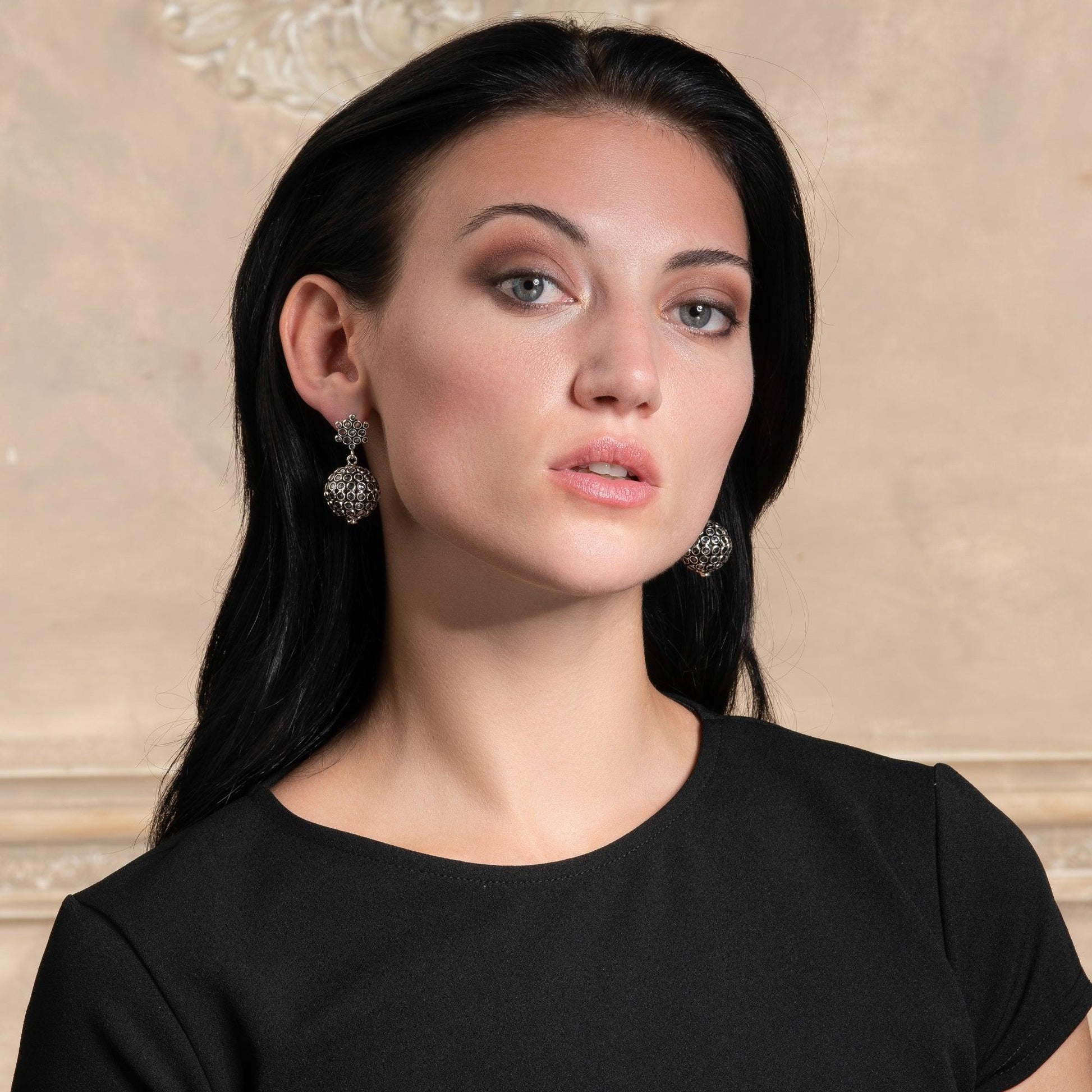 Sterling Silver Oxidized Ball Earrings For Women - namana.london