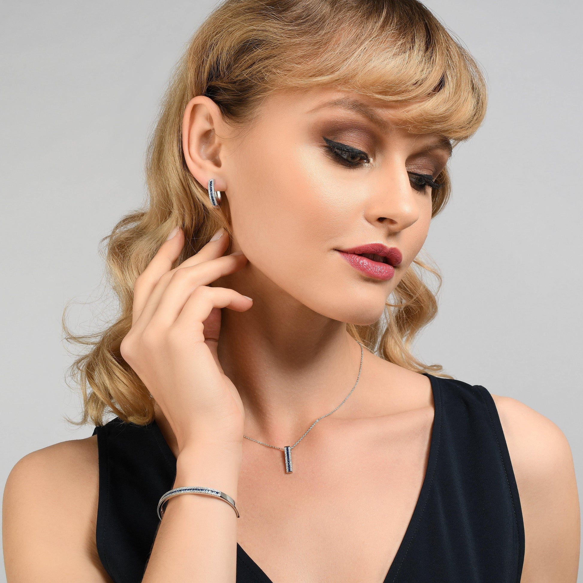 Hoop Earrings with Blue Cubic Zirconia Stones - namana.london
