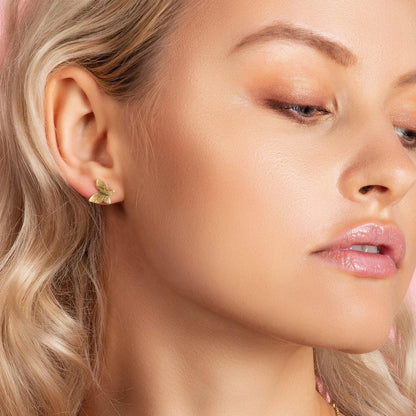 Gold Butterfly Stud Earrings with Brushed Finish - namana.london