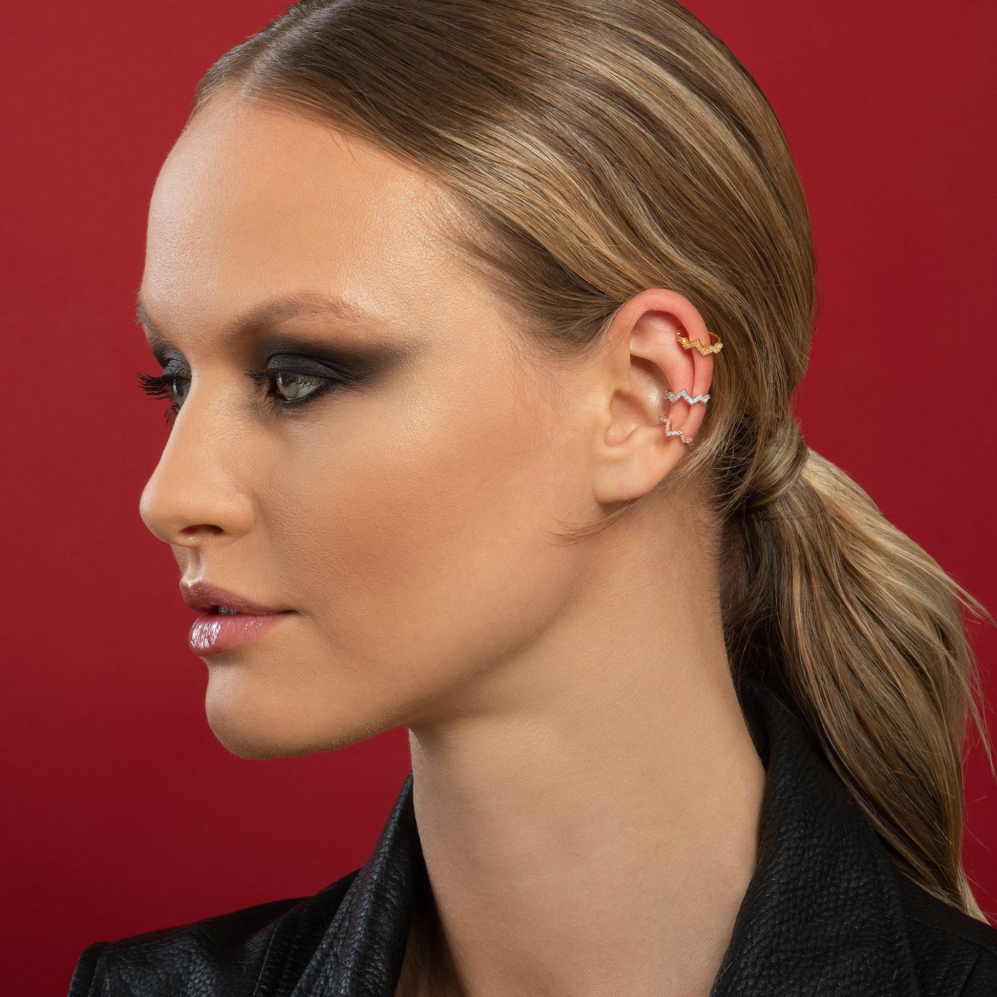 Pair of Gold Zig Zag Ear Cuff Earrings - namana.london