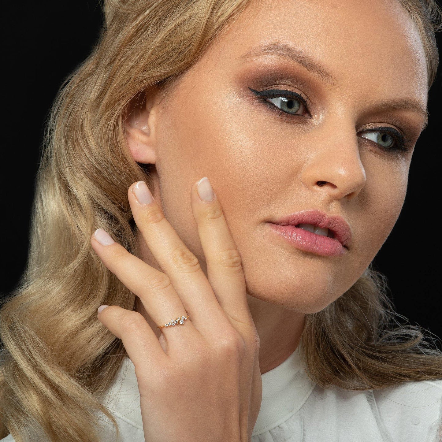 Adjustable Gold Plated Silver Ring for Women with Cubic Zirconia Stones - namana.london