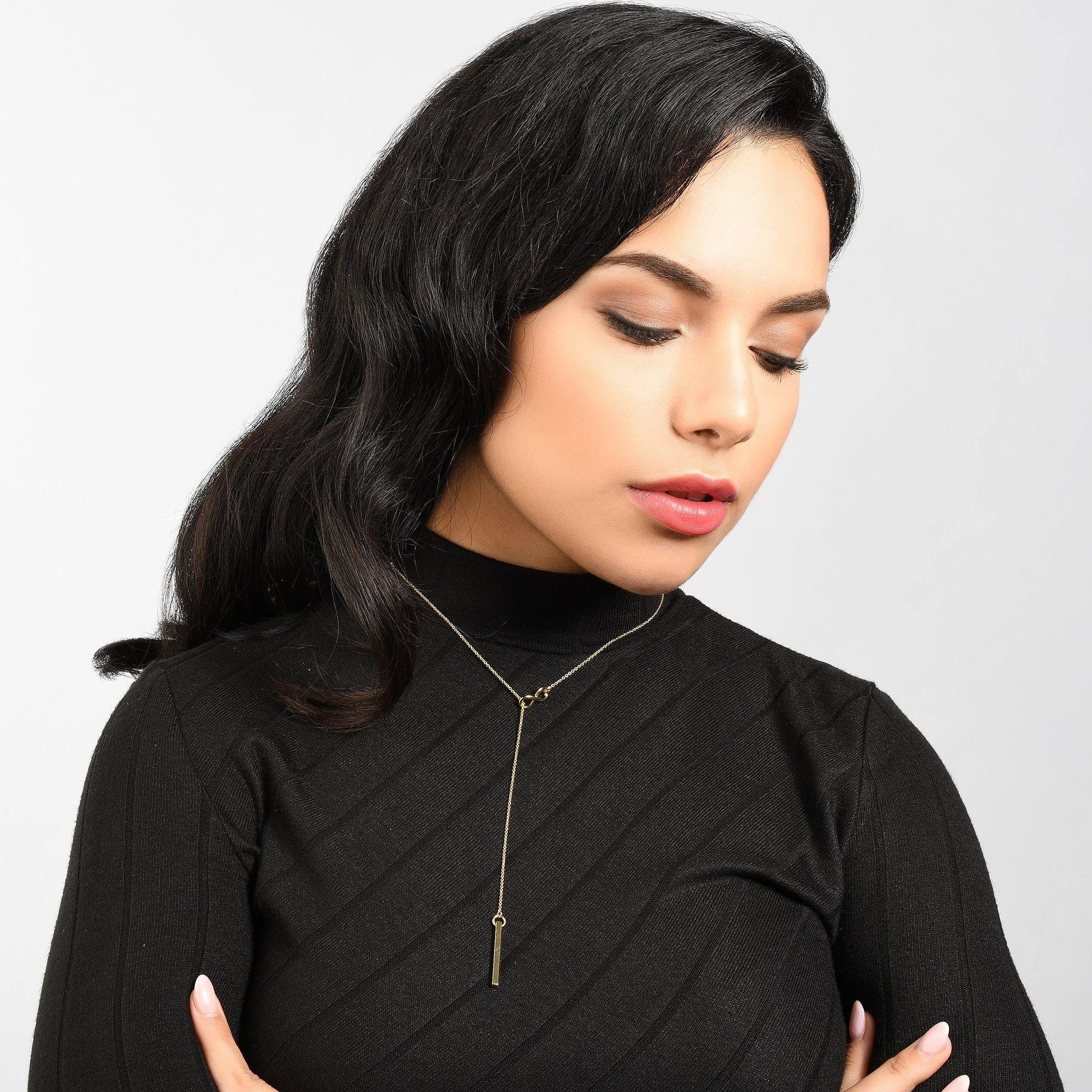 Gold Infinity Y Necklace. Gold Lariat Necklace with a Vertical Bar - namana.london