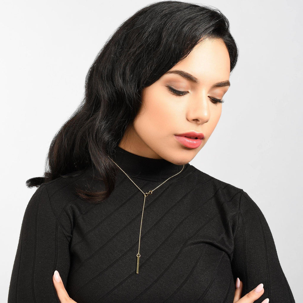 Gold Infinity Y Necklace. Gold Lariat Necklace with a Vertical Bar - namana.london