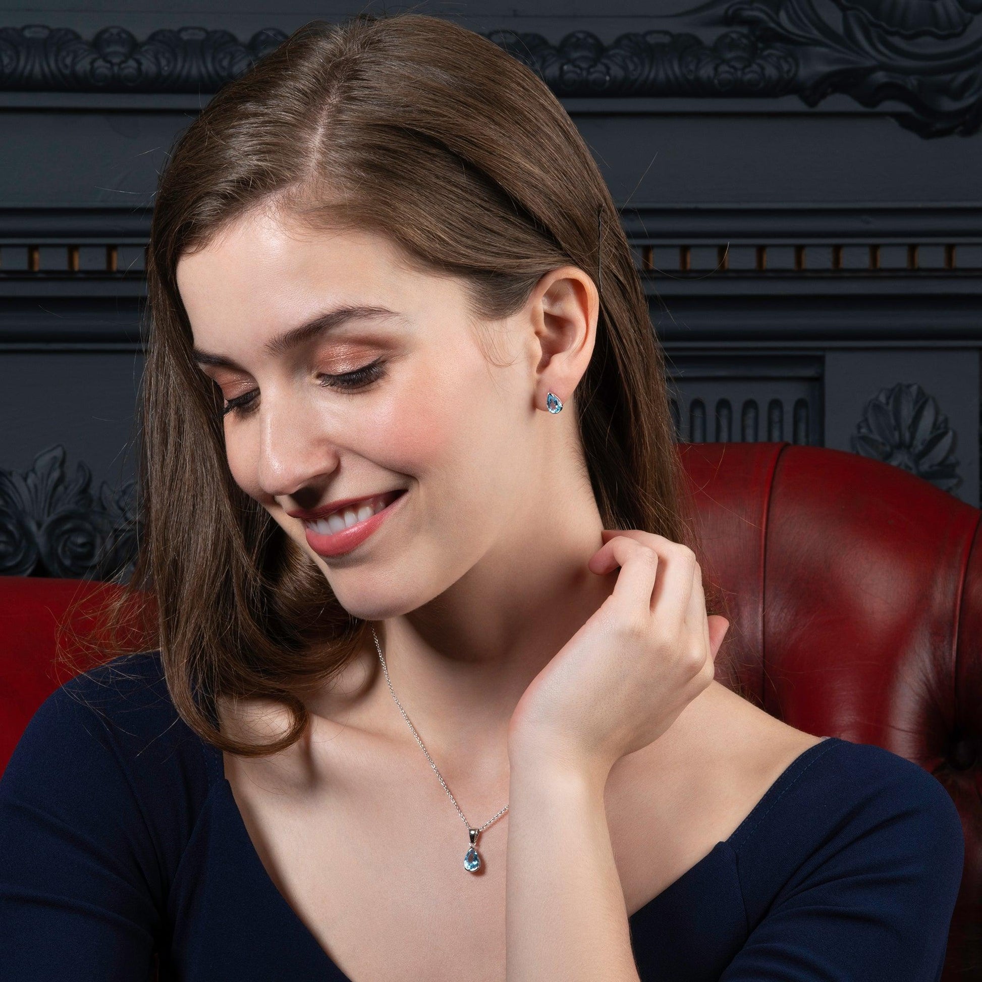 925 Sterling Silver Stud Earrings with Blue Topaz Gemstones - namana.london