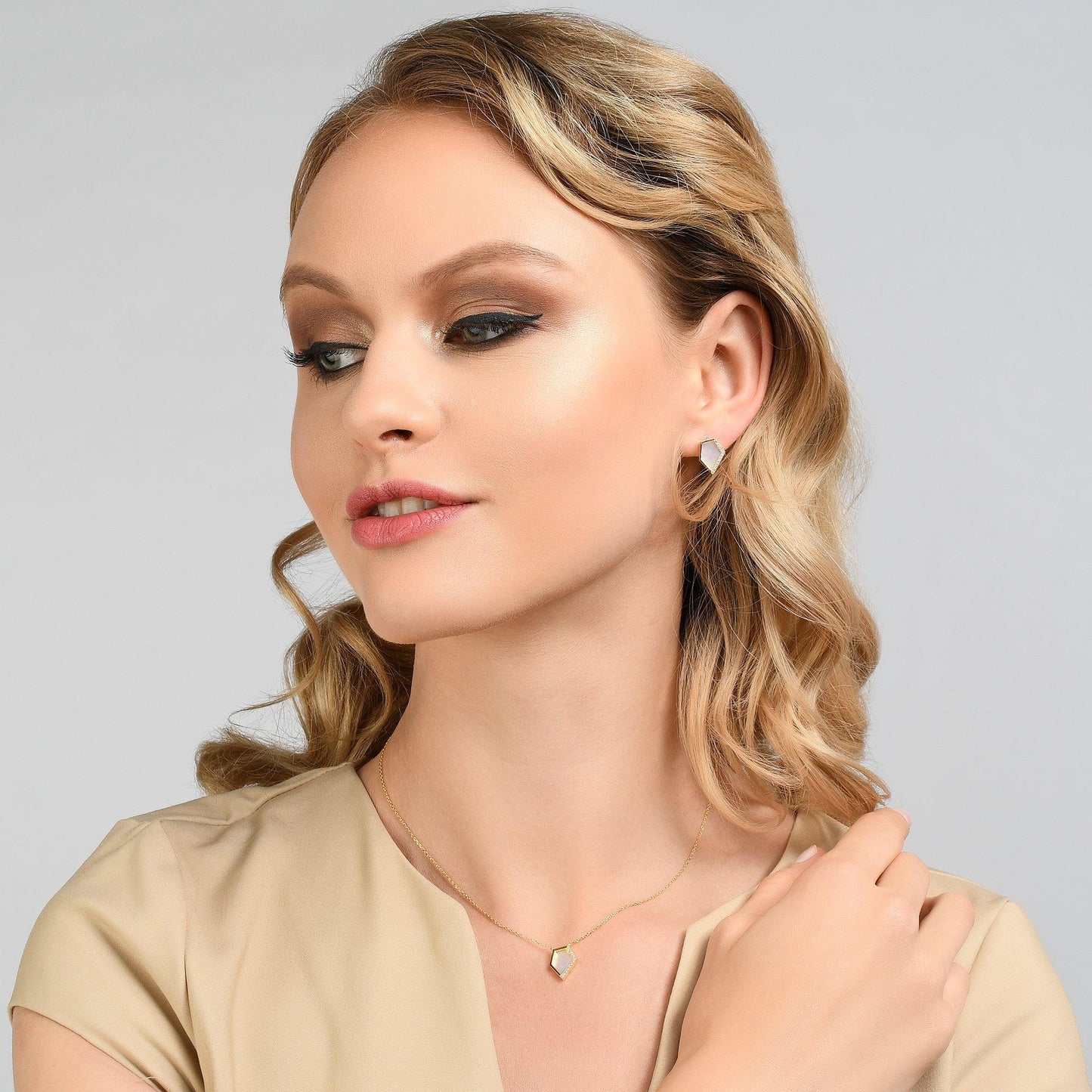 Mother of Pearl Gold Stud Earrings for Women - namana.london