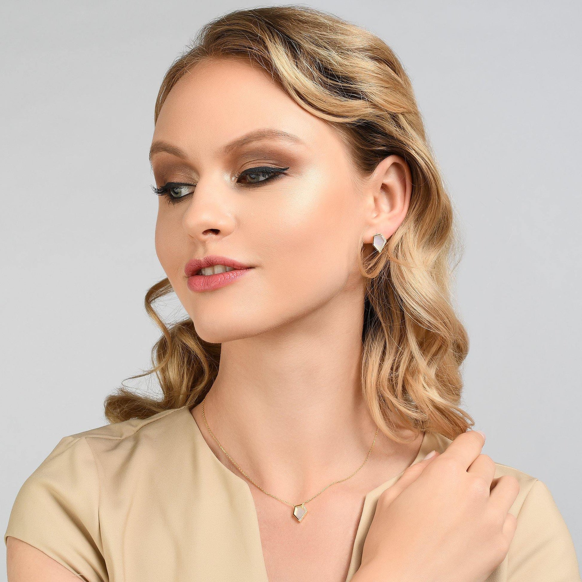Mother of Pearl Gold Stud Earrings for Women - namana.london