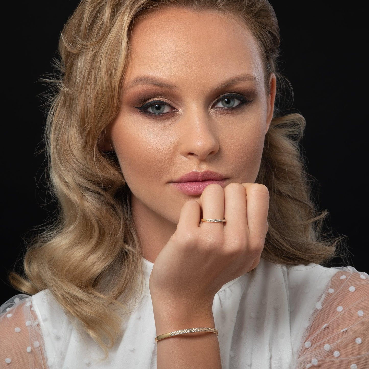 Adjustable Gold Plated Band Ring for Women with Cubic Zirconia Stones - namana.london