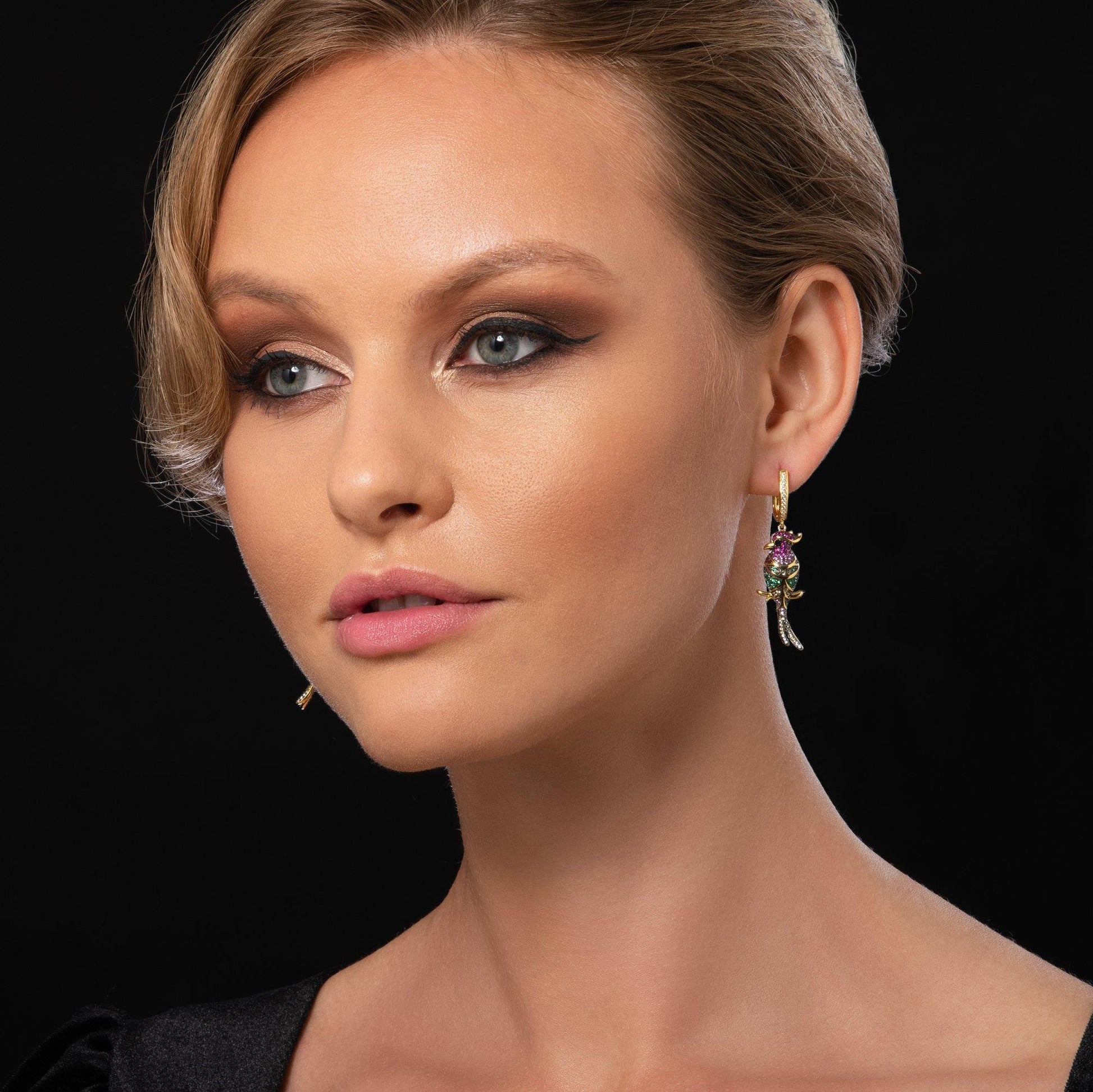 Gold Plated Sterling Silver Parrot Earrings for Women - namana.london