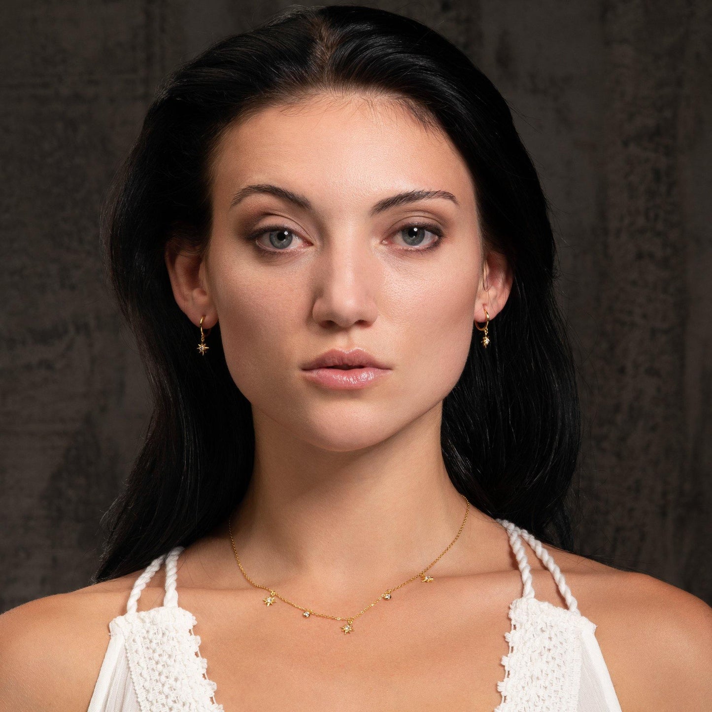 Gold Collar Necklace with North Star Charms - namana.london