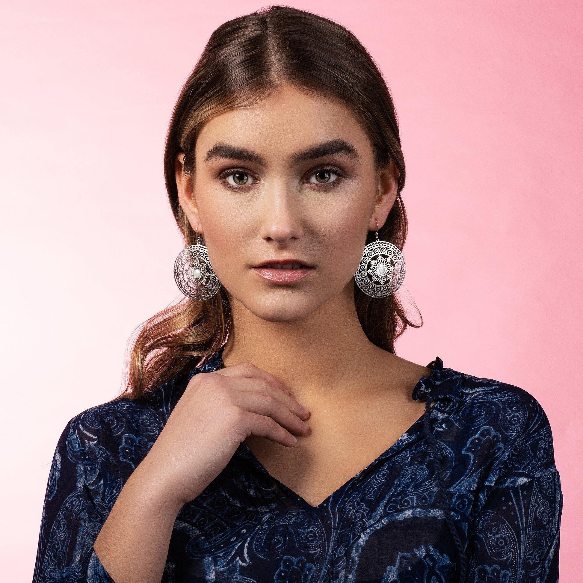 Large Mandala Earrings with Mother of Pear - namana.london