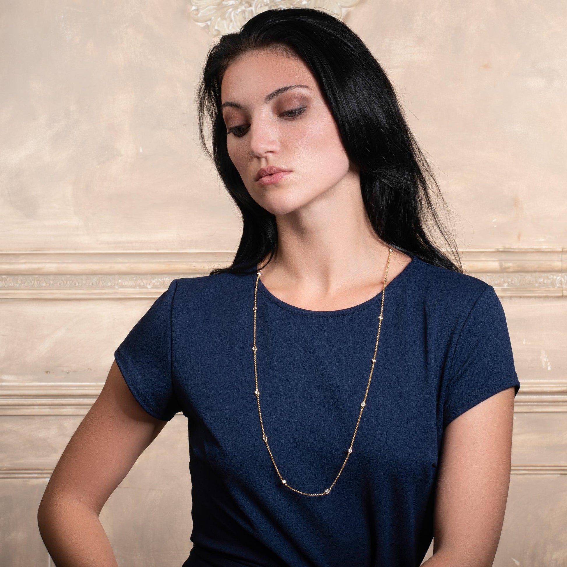 Long Gold Chain Necklace with Stones - namana.london