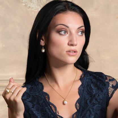 Adjustable Gold Cocktail Ring for Women with a Pearl - namana.london