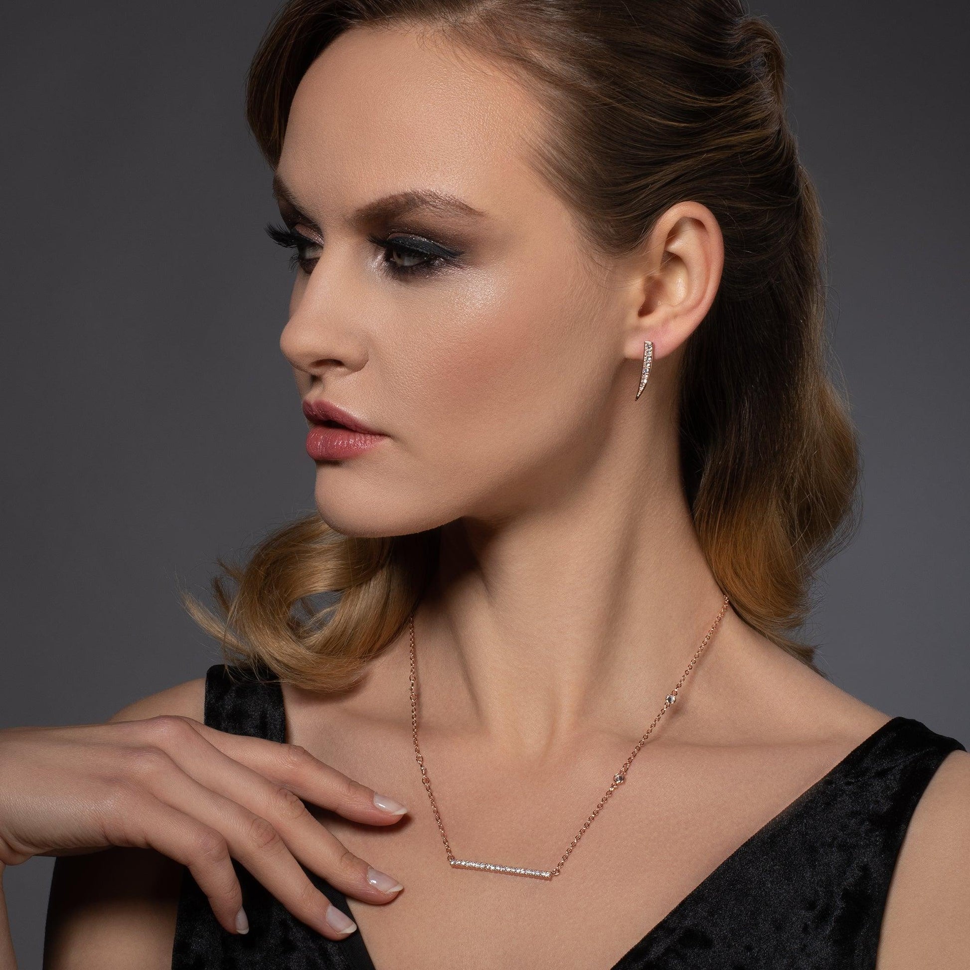 Rose Gold Spear Earrings Set with Cubic Zirconia - namana.london
