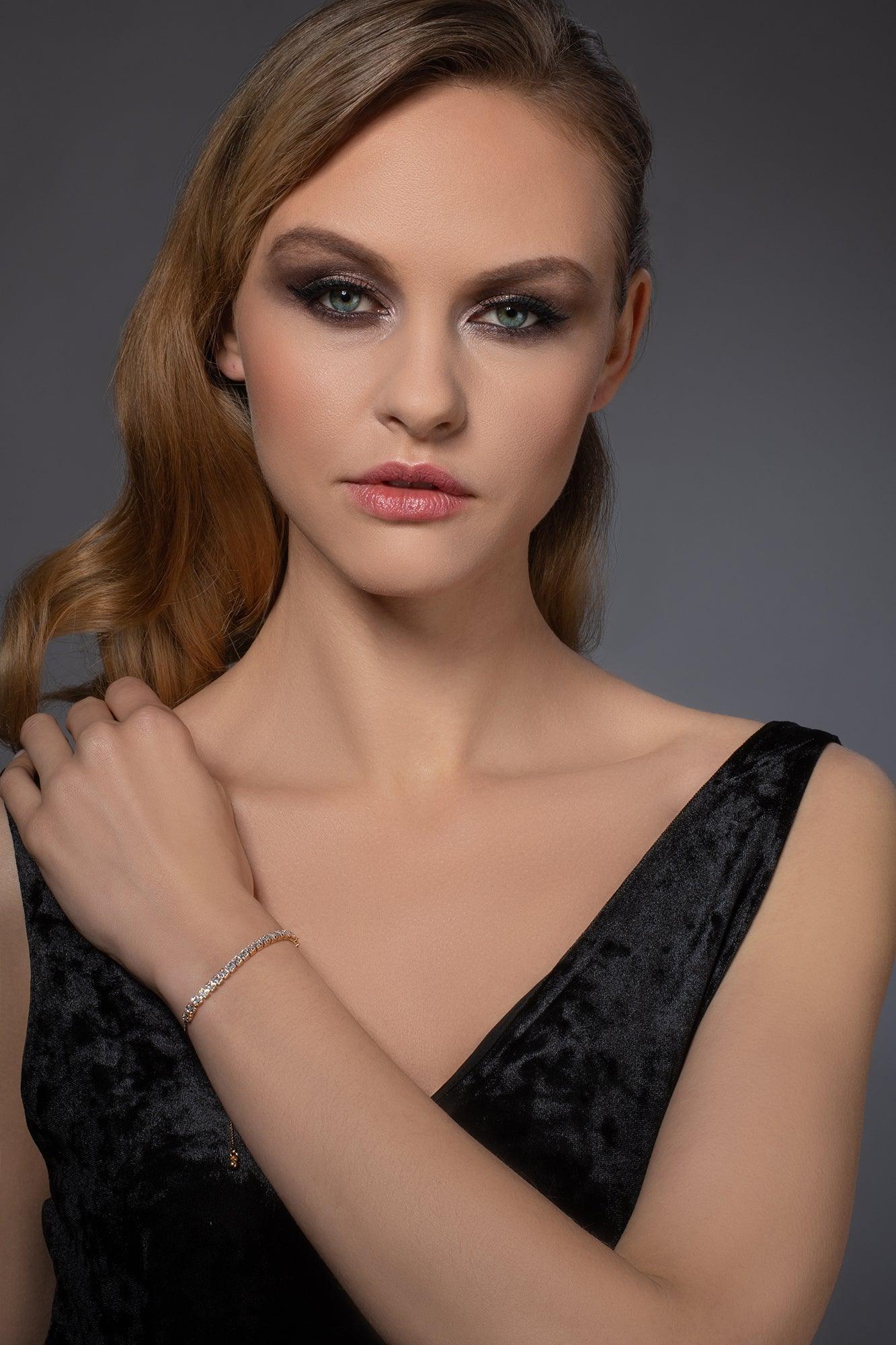 Adjustable Dainty Gold Bracelet for Women with Cubic Zirconia - namana.london