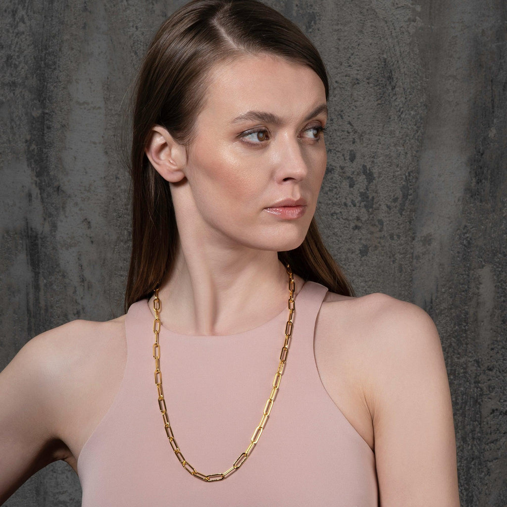 Long Gold Paperclip Chain Necklace for Women - namana.london