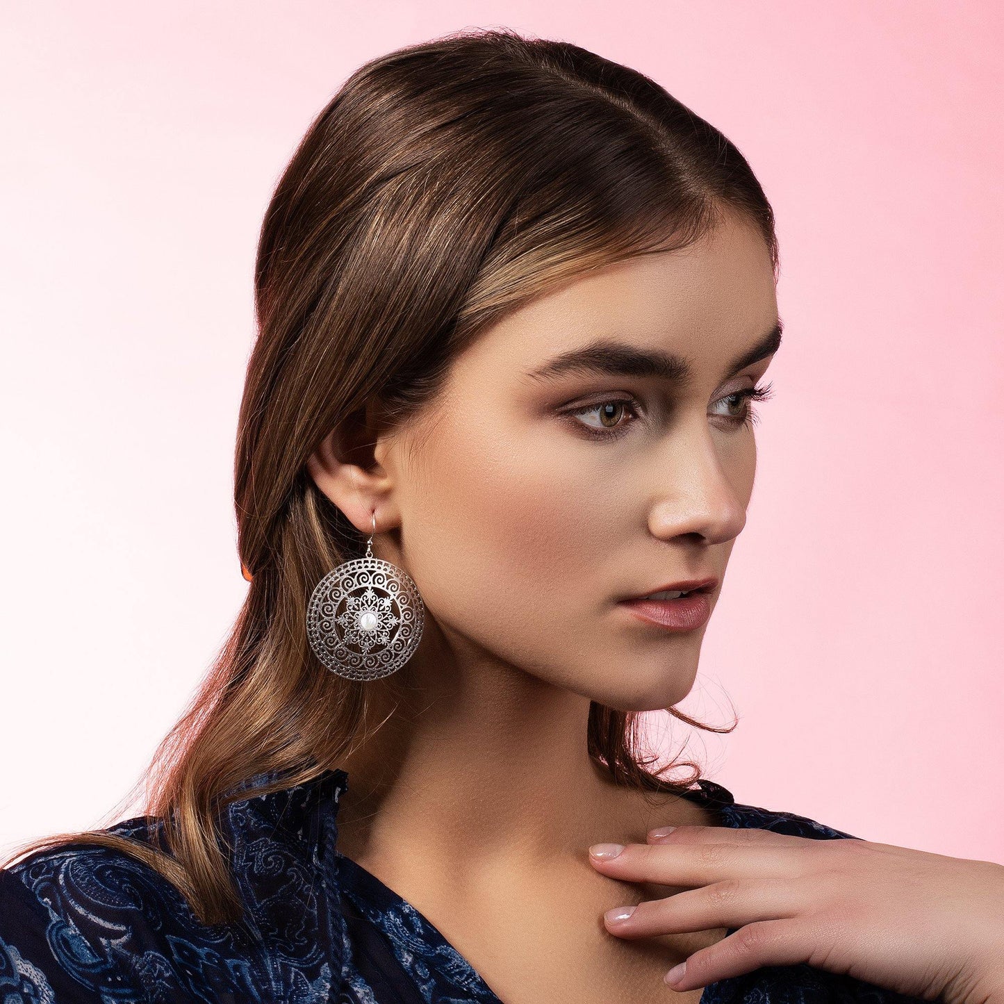 Large Mandala Earrings with Mother of Pear - namana.london