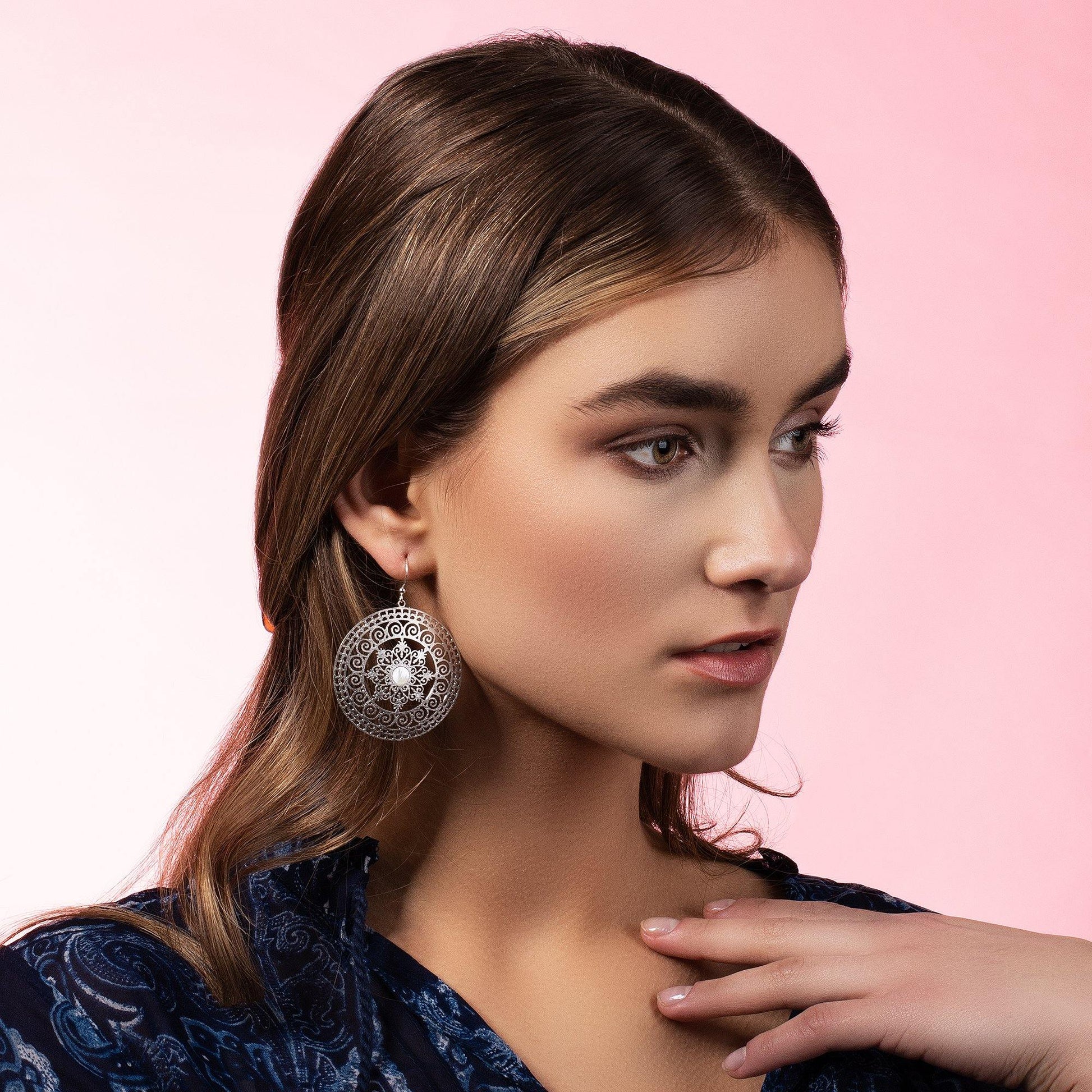 Large Mandala Earrings with Mother of Pear - namana.london