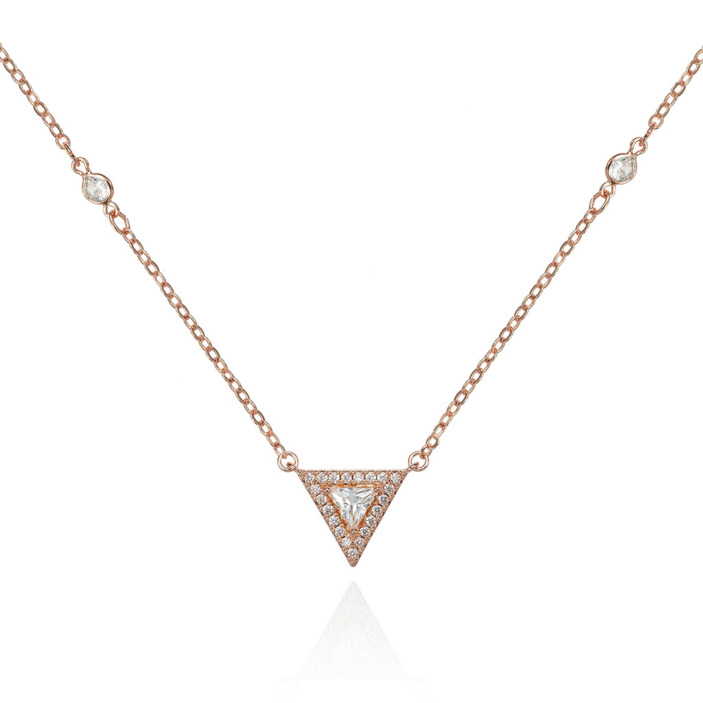 Rose Gold Trillion Pendant Necklace with Cubic Zirconia - namana.london