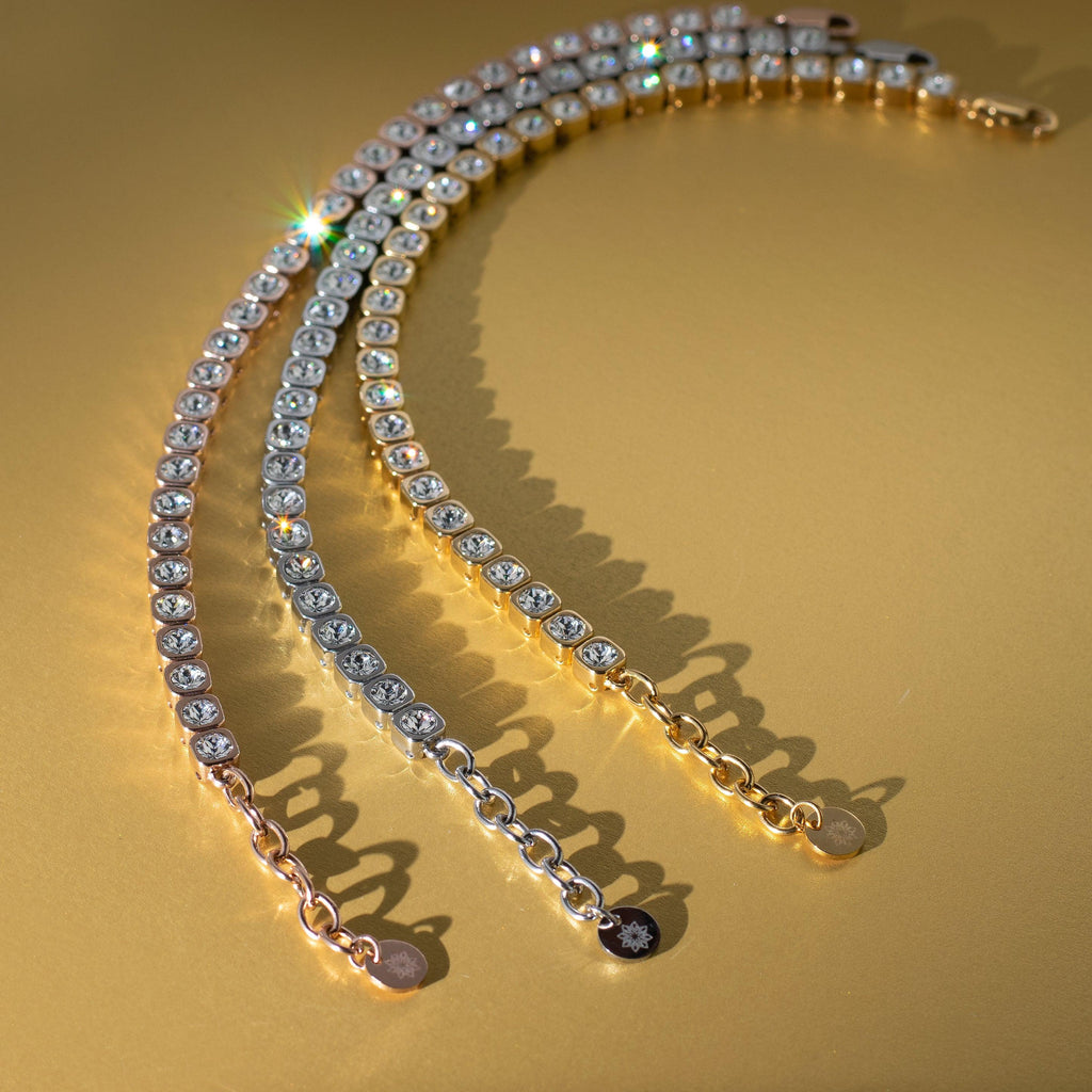Gold Tennis Bracelet with Swarovski Crystals