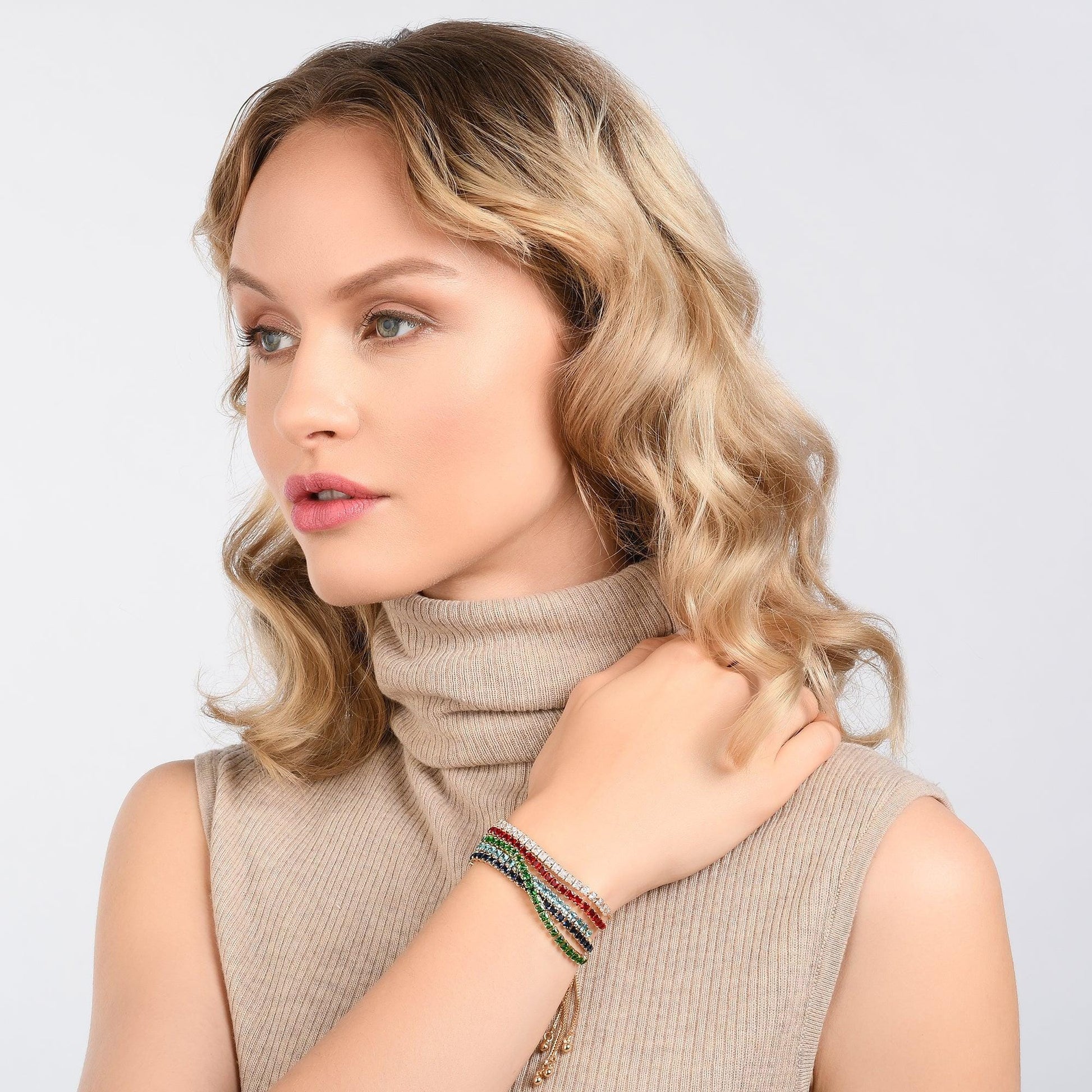 Adjustable Gold Bracelet for Women with Red Stones - namana.london