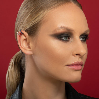 Pair of Black Ear Cuff Earrings with Blue Cubic Zirconia Stones - namana.london