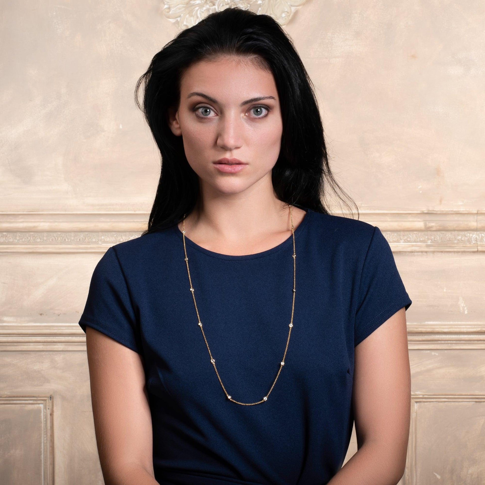 Long Gold Chain Necklace with Stones - namana.london