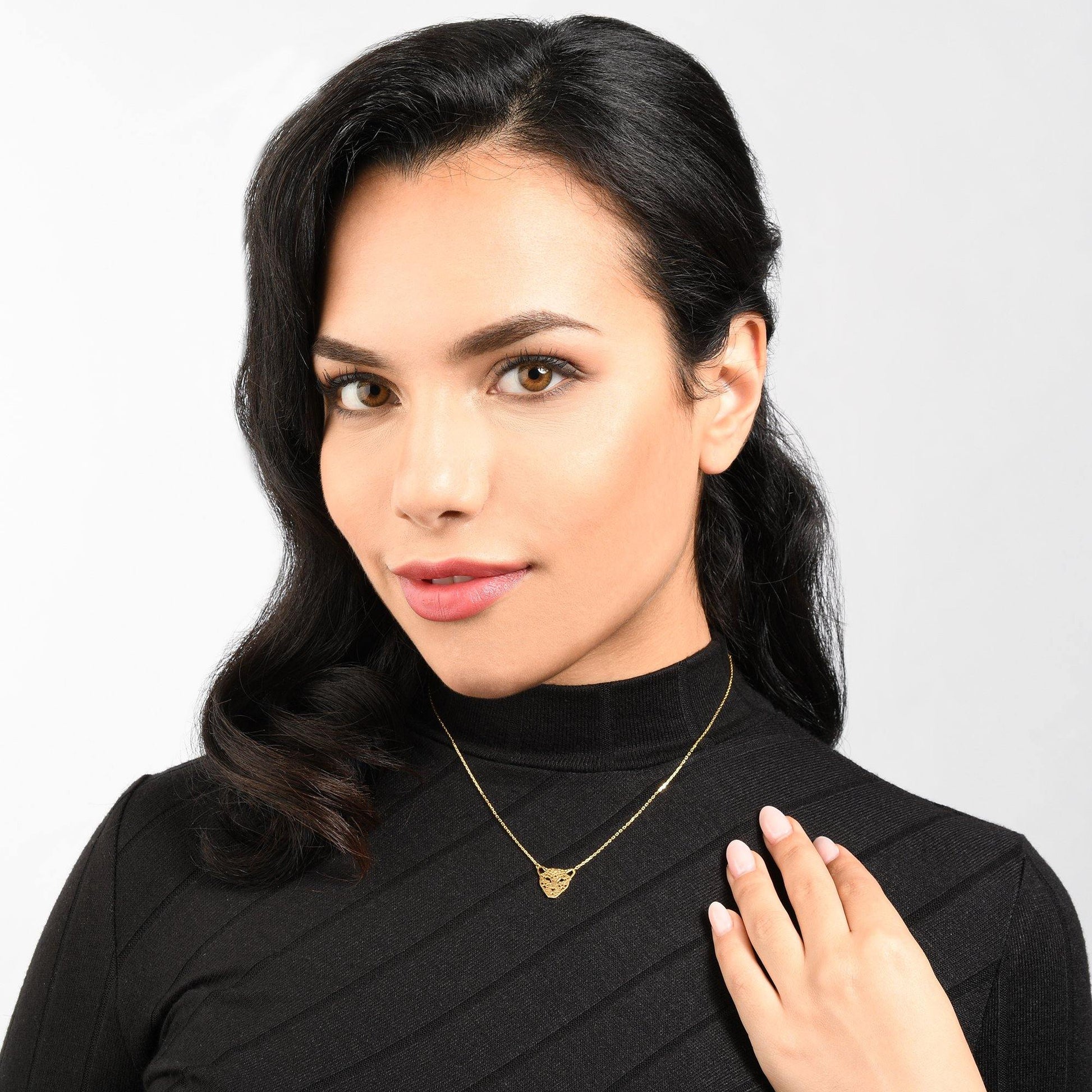 Gold Panther Pendant Necklace with Brushed Finish - namana.london