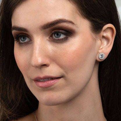 925 Sterling Silver Round Halo Stud Earrings for Women - namana.london